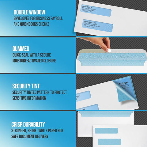 Envelopes - Regular Gummed Double Window #10 Security Envelopes (8500)