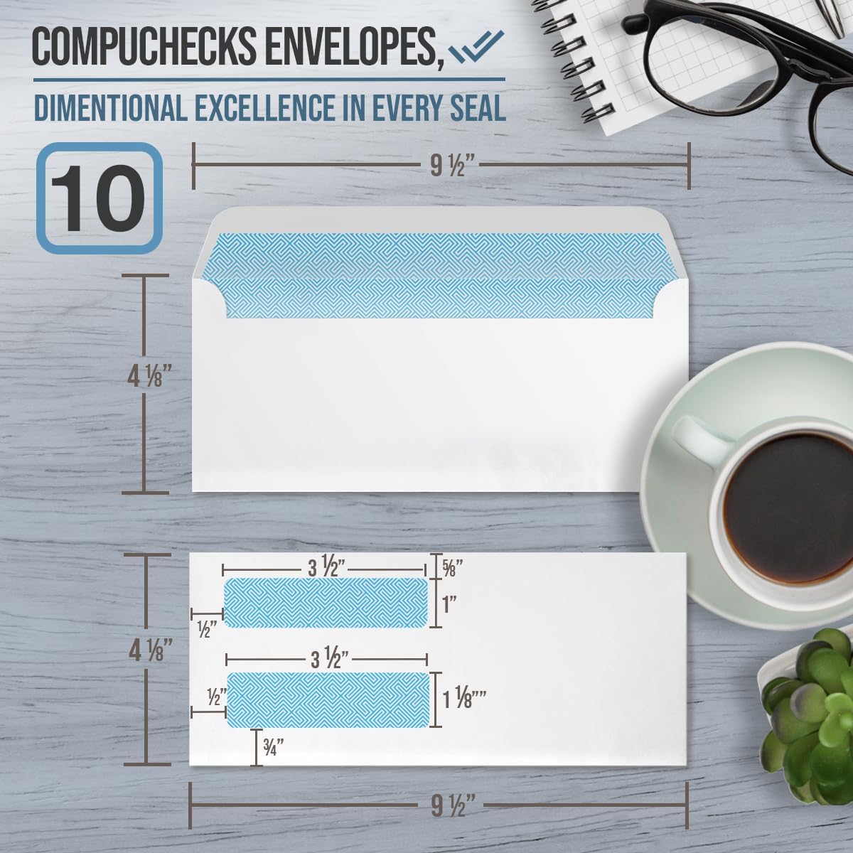Envelopes - Regular Gummed Double Window #10 Security Envelopes (8500)