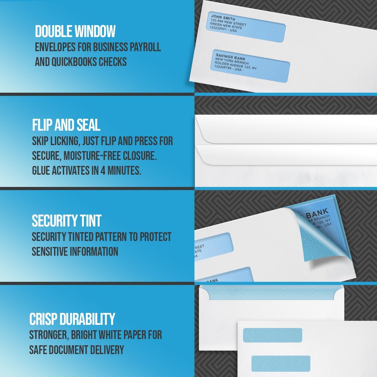 Express Mail Window Envelope Double Window Security Envelopes | Self-Seal for Business Checks