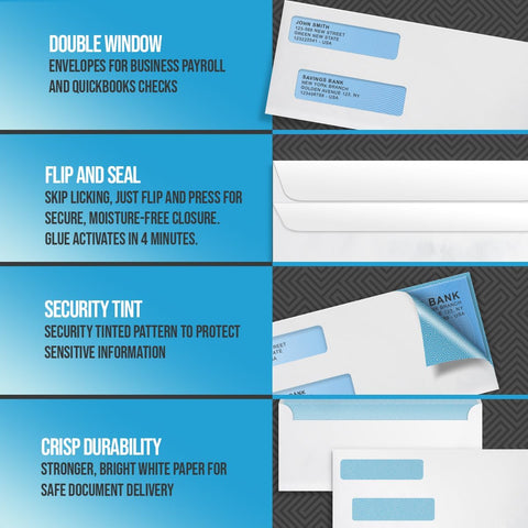 Envelopes - Flip & Seal Double Window #9 Security Envelopes (9600)