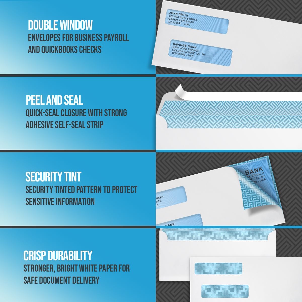 Envelopes -   Peel & Seal Double Window Check Envelopes (8801)