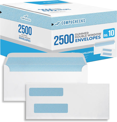 Envelopes - Regular Gummed Double Window #10 Security Envelopes (8500)